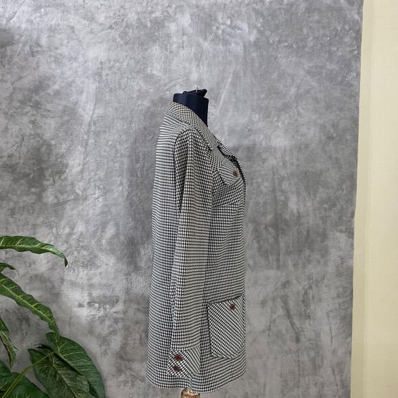 Vintage 70s women’s Medium Houndstooth Shirt Jacket Button Front Pockets Shacket - Picture 4 of 13